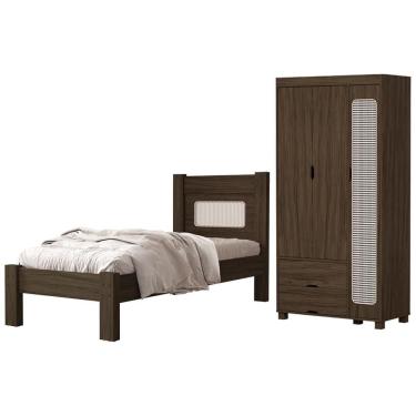 Imagem de Guarda Roupa Solteiro 3 Portas 2 Gavetas e Cama de Solteiro MDF Clara Decmade