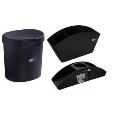 Imagem de Kit Lixeira 2,5L Organizador De Pia Porta Detergente Esponja Escorredo
