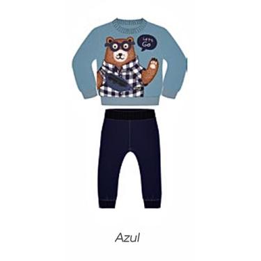 Imagem de Conjunto Moletom Infantil Menino Flanelado Fechado com Punho Urso Ursi