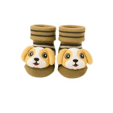 Imagem de Meia Antiderrapante 3d Plin Baby Bichinho, Cachorro marrom com listras