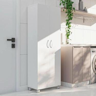 Imagem de Armario Para Lavanderia 2 Portas Com Rodinhas Multiuso Com Suporte de 