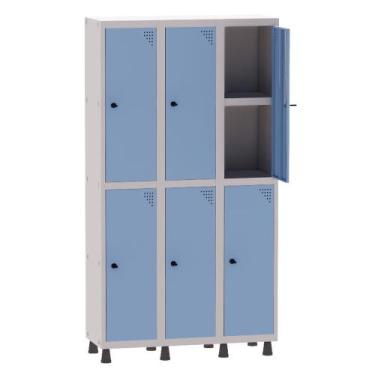 Imagem de Armário Guarda Volume Locker Roupeiro 3 Vãos 06 Portas Com Prateleira 