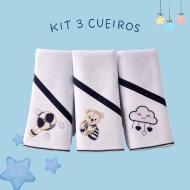 Imagem de Kit Cueiro Flanelado Bordado 3 Peças para Bebê 100% Algodão MODELO:MAS