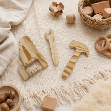 Imagem de Kit Ferramentas Montessori Madeira Educativo Infantil 3 Pçs - Luggari
