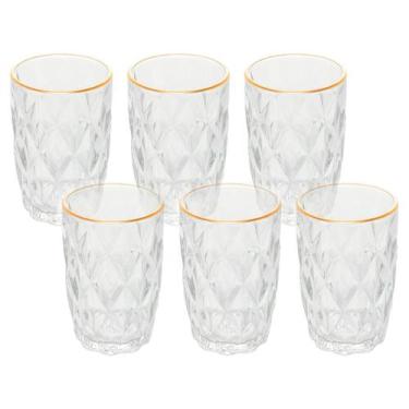 Imagem de Copos de Vidro Conjunto 6 Peças Diamond Transparente Fio de Ouro 350ml