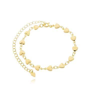 Imagem de Tornozeleira Feminina Delicados Coraçãos Banhada A Ouro 18k