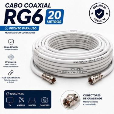 Imagem de Cabo Coaxial 20 Metros Montado RG6 95 Malha 75 OHMS para Antena TV - C
