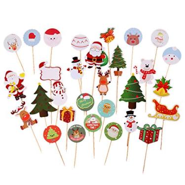 Imagem de Topos de cupcake de Natal, Outgeek 30 peças de topo de bolo DIY sortido cupcake palheta de bolo para aniversário de Natal