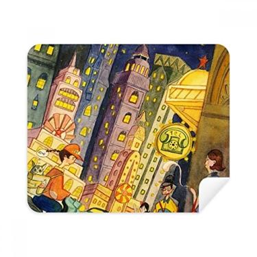 Imagem de Pano de limpeza Miaoji pintura aquarela Cat City Town limpador de tela 2 peças tecido de camurça