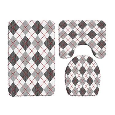 Imagem de Conjuntos de tapetes de banho listrado rosa moda simples tapete de porta de flanela decoração geométrica do banheiro tapete de tampa de vaso sanitário antiderrapante 3 peças/conjunto, conjunto de 481, 3 peças, 45x75 cm, conjunto de 3 peças