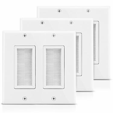 Imagem de Placa de parede Fosmon de 2 gangues, abertura estilo pincel para placa de cabo de baixa tensão instalação na parede para alto-falante, cabos coaxiais, cabos HDMI ou cabos de rede/telefone, 3 PACK
