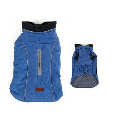Imagem de Foern Jaqueta para cachorro, roupas quentes com tiras refletivas tiras ajustáveis de algodão à prova d'água, casaco à prova de vento para cães pequenos, médios e grandes, azul, GGGG: 30,0