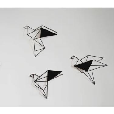 Imagem de Painéis decorativos passaros geométricos 3pçs mdf preto