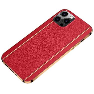 Imagem de KKFAUS Capa macia de silicone com moldura dourada, capa para Apple iPhone 12 Pro Max (2020) 6,7 polegadas padrão lichia ultrafina com tudo incluído capa de telefone à prova de choque [proteção de tela e câmera] (cor: vermelho)