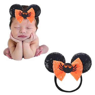 Imagem de JIAHANG Halloween Mouse Ear Hair Bow Headband,Orange Soft Elastic Hair Band for Baby Girls Newborn Infant Toddlers Kids Party Supplie