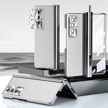 Imagem de Capa de filme de vidro de proteção forte fashion para Samsung Galaxy Z Fold 4 5G Fold4 Fold 3 Fold 3 S Suporte de caneta capa à prova de choque, prata, para Samsung Z Fold 4