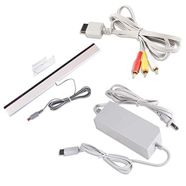 Imagem de Kit de acessórios 3 em 1 para Wii, adaptador de fonte de alimentação AC + cabo de áudio e vídeo composto e barra de sensor de raio infravermelho com fio compatível com Nintendo Wii