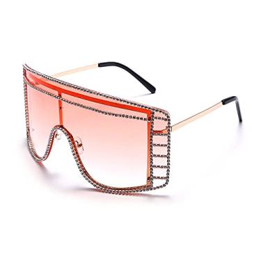 Imagem de Óculos de sol femininos grandes com gradiente azul amarelo moda sem aro strass óculos de sol de luxo designer de personalidade, 4, tamanho único