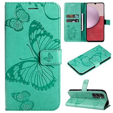Imagem de Capas de telefone borboleta em relevo para Samsung Galaxy A14 5G capa de couro com compartimentos para cartão de visita de luxo clipe de carteira à prova de choque capa de telefone Samsung A14 5G capas (verde, Samsung A14 5G)