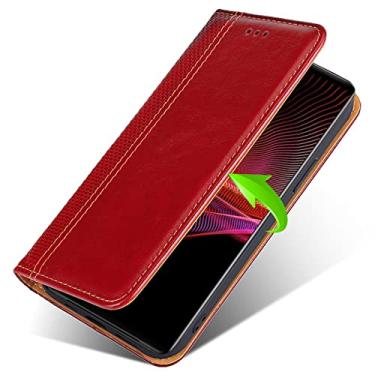 Imagem de DENSUL Capa de couro para Sony Xperia 5 IV, capa carteira slot para cartão flip suporte magnético proteção contra quedas capa fólio, vermelha