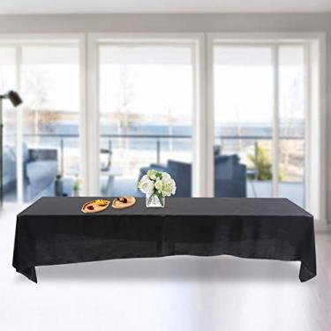 Imagem de Toalha de mesa retangular 145 x 320 cm capa de mesa resistente a manchas banquete decoração de festa de casamento capa de mesa retangular elástica elastano capa de mesa(Black)