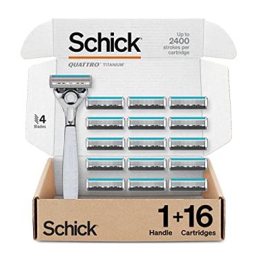 Imagem de Schick Quattro Mens Schick Quattro Refil De Titânio Para Homens Com 1 Navalha E 16 Lâminas De Barbear