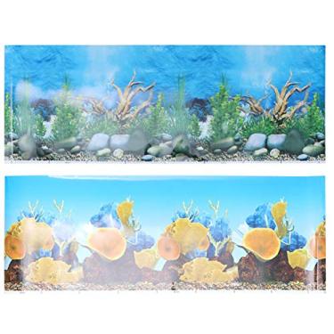 Imagem de Papel adesivo de fundo para aquário - Papel de parede adesivo de aquário de peixe 3D com dupla face, imagens decorativas - imagem de fundo subaquático aderente de papel (30 x 82 cm)