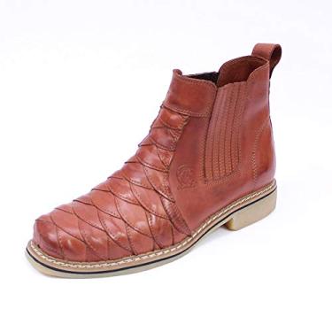 Imagem de botina country escamada, masculina em legitimo couro bovino tipo latego, solado de borracha latex do 37/44 (43, pinhão)