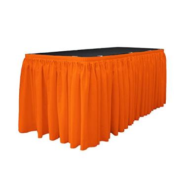 Imagem de LA Linen Saia de mesa plissada de popelina de poliéster com 10 clipes grandes, 4,7 m x 73,6 cm, laranja