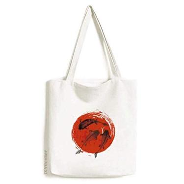 Imagem de Bolsa de lona abstrata de animais de carpa vermelha japonesa bolsa de compras casual bolsa de mão