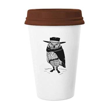 Imagem de Caneca de cerâmica com estampa de pássaro de coruja Caneca de café Copo de cerâmica