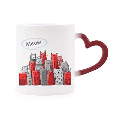 Imagem de Caneca de grés com desenho fofo gato mewing Protect Animal Pet Lover sensível ao calor com mudança de cor vermelha