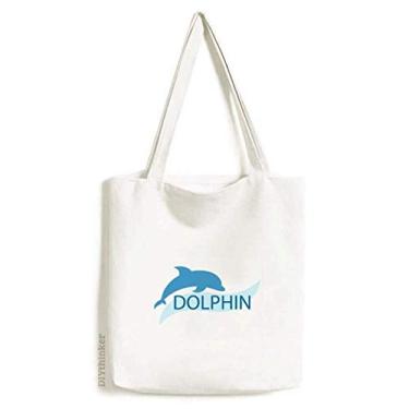 Imagem de Bolsa de lona azul Ocean Docile Dolphin Illustrate Bolsa de compras casual