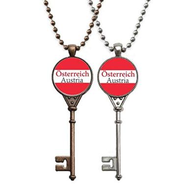 Imagem de OFFbb-USA Colar com pingente de chave nacional inglesa com texto do país da Áustria para decoração de casal