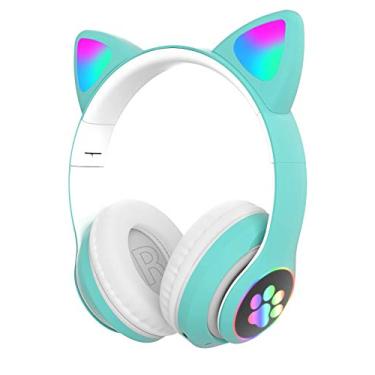 Imagem de Fone de ouvido gatinho Cat ear Headphone bluetooth (Verde/branco)
