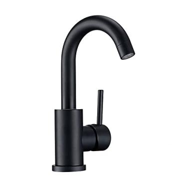 Imagem de Torneira de banheiro de latão ouro escovado torneira de lavatório quente e fria torneira misturadora para pia com alça única montada em preto fosco, 6204 MB, 1