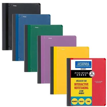 Imagem de Five Star Livros de composição interativos para anotações, pacote com 6, 1 matéria, papel pautado universitário, 28 x 21 cm, 100 folhas, personalizável, vermelho, amarelo, verde, azul, roxo, preto (38612)