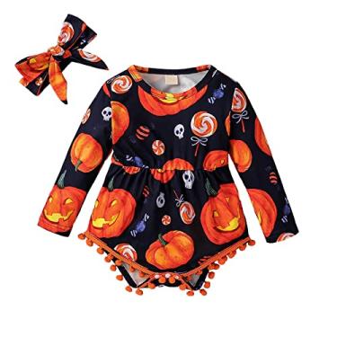 Imagem de Macacão infantil de Halloween para bebês recém-nascidos, manga comprida, fofo, estampa de abóbora, patchwork, roupa de bebê 6-9, Azul escuro, 6-9 Meses