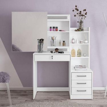 Imagem de Penteadeira 4 Gavetas com Espelho Deslizante e Nichos Helena Yescasa Branco