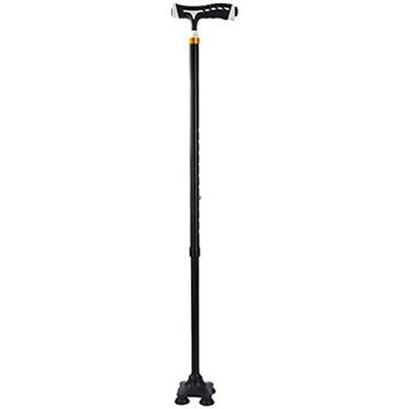 Imagem de Estabilidade premium em alumínio de quatro pernas, muletas externas antiderrapantes retráteis com luz LED, andador auxiliar de segurança para idosos com deficiência, mulheres grávidas, viagens a pé