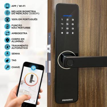 Imagem de Fechadura Eletronica Biometria Digital Com App Wi-Fi Smart Primebras Rio