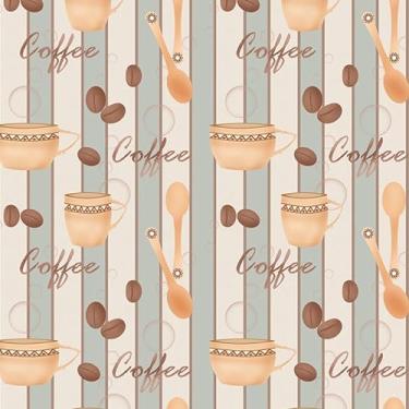 Imagem de Papel De Parede Adesivo Listrado Bege Cozinha Café 2,50m