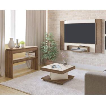 Imagem de Sala de Estar com Painel para TV até 40 Polegadas Mesa de Centro Saara e Aparador Creta Artely Pinho/Off White