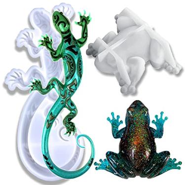 Imagem de Moldes de resina animal silicone 3D, formas realistas de sapo e lagarto moldes de silicone para fundição de resina, moldes de ornamento de animais pequenos para resina epóxi, chaveiros DIY, mesa de parede, decoração de armários