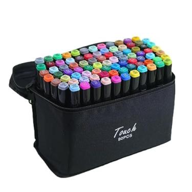 Imagem de BluevI Caneta colorida profissional criativa de duas cabeças profissional resistente ao desgaste e multicolorida, marcadores coloridos realistas para criação de pintura (80 cores)