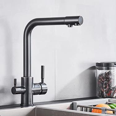 Imagem de Preto cinza filtro de água torneira da cozinha misturador filtro de água potável torneira da cozinha torneira da pia de água quente e fria para cozinha, bronze preto