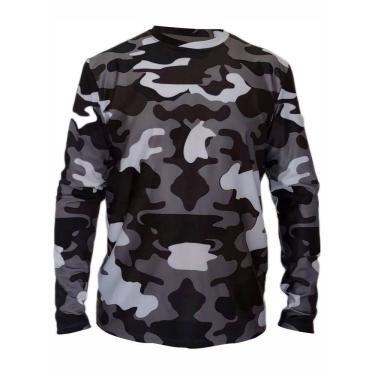 Imagem de Camiseta Masculina Manga Longa Com Proteção Solar Uv50+ Camuflada Cinza Preto