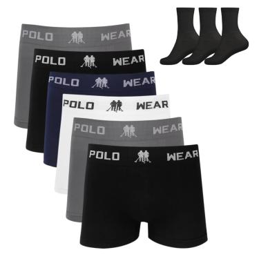 Imagem de Kit 6 Cueca Boxer Polo Wear Microfibra Sortido + 3 Meias M11 Colorido  masculino