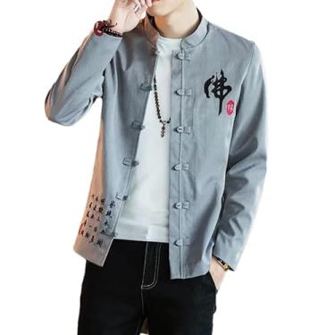 Imagem de KANG POWER Jaqueta bordada masculina japonesa streetwear jaqueta masculina jaqueta de inverno para homens casaco, Cinza 9, M