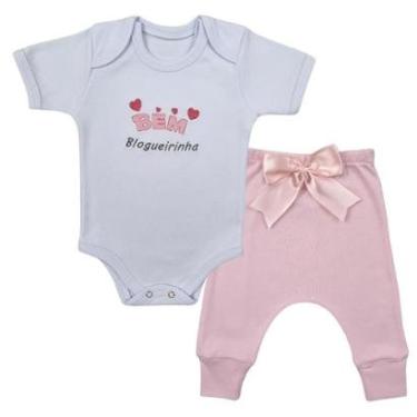 Imagem de Conjunto Body Manga Curta Bordado Bem Blogueirinha e Calça Suedine Mijão Culote - Roupa Bebê-Feminino